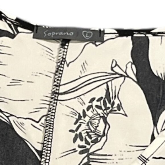 SOPRANO Mini Dress Size Large Floral Black and White Curvy No Stretch - Picture 6 of 10